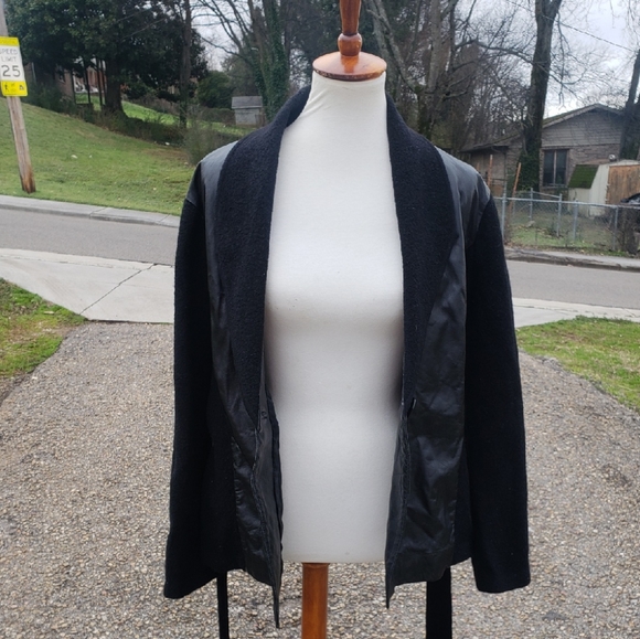 Vintage Wool and Leather Black Jacket - Picture 5 of 7